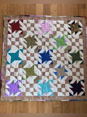 Vintage Handmade Multi-Color Star Patchwork Quilt
